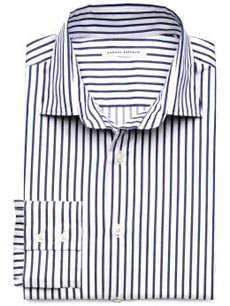 Fitted Ticking-Stripe Barrel Cuff Shirt