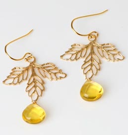 Jenna White Maple Leaf Earrings in Citrine