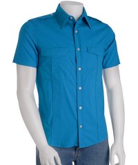 Theory Blue \'Bayonne\' Short Sleeve Shirt