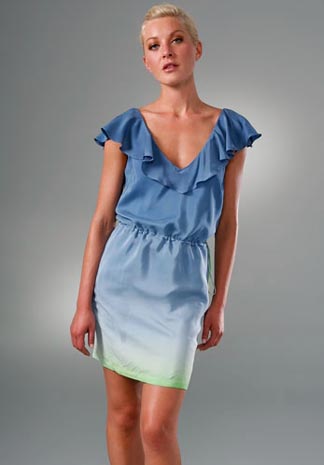 ADAM Ombre Deep V Ruffle Dress