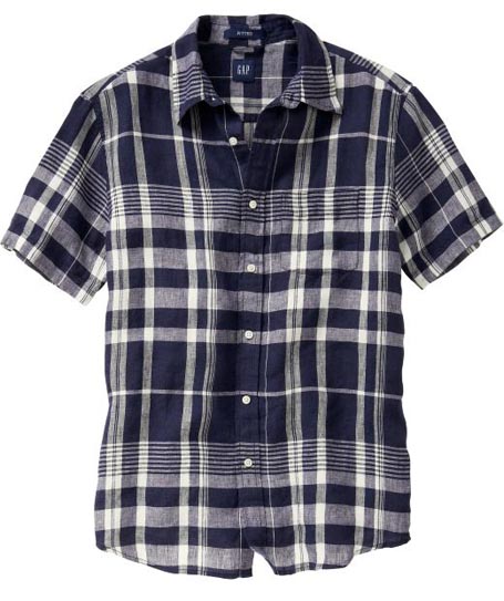 Fitted Large Check Linen Shirt